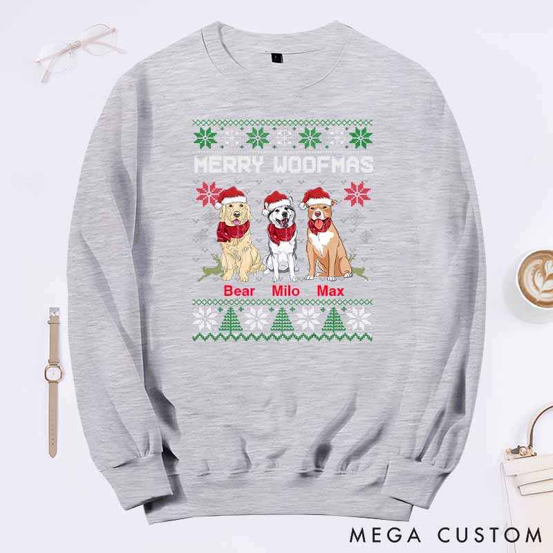 Personalized Dog Lover Merry Woofmas Sweatshirts