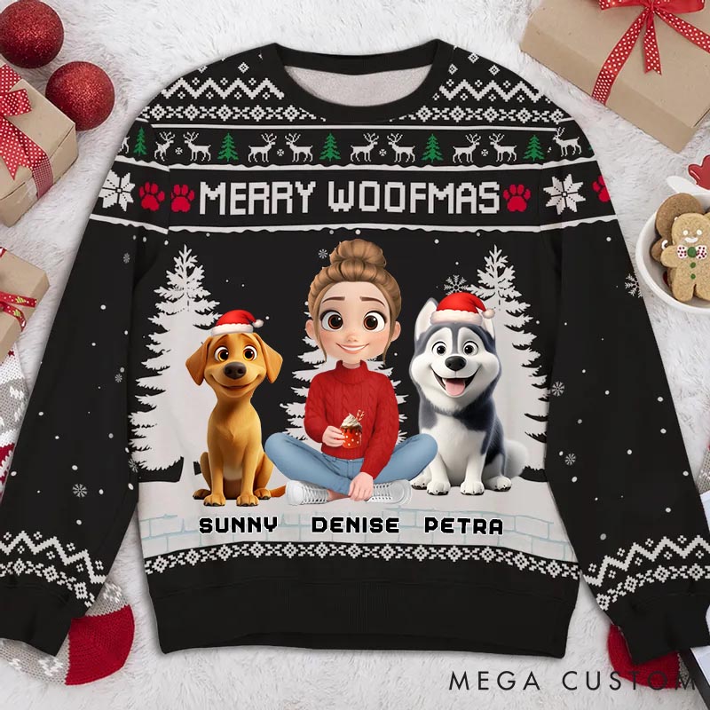Personalized Dog Lover Merry Woofmas to My Mom Christmas Ugly Sweatshirt