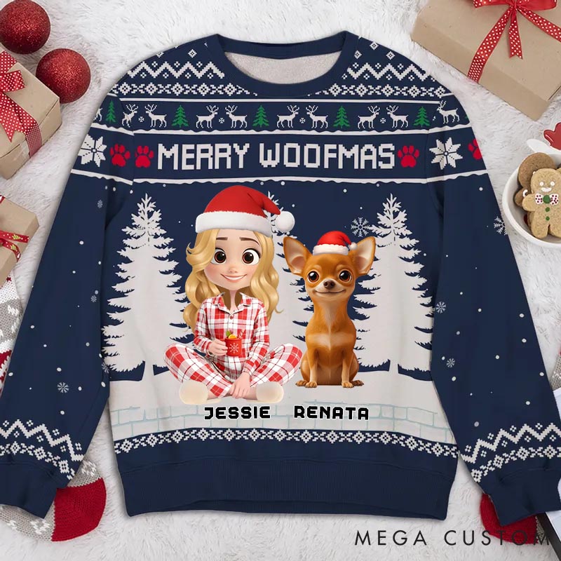 Personalized Dog Lover Merry Woofmas to My Mom Christmas Ugly Sweatshirt