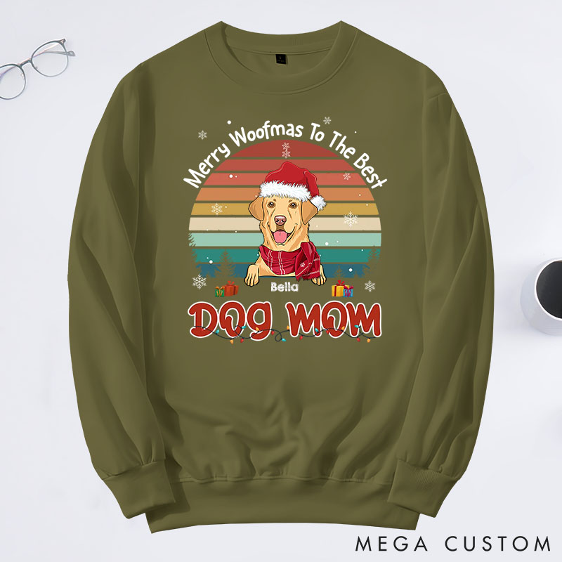 Personalized Dog Lover Merry Woofmas to the Best Mom Sweatshirts