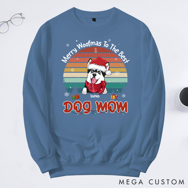 Personalized Dog Lover Merry Woofmas to the Best Mom Sweatshirts