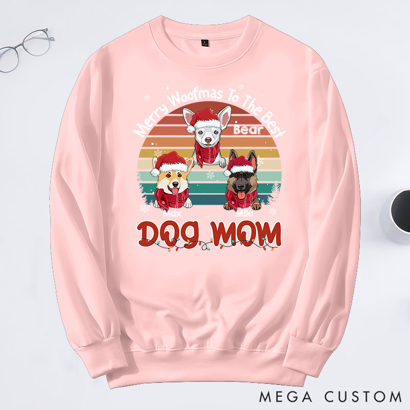 Personalized Dog Lover Merry Woofmas to the Best Mom Sweatshirts