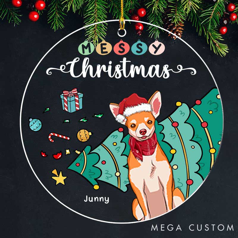 Personalized Dog Lover Messy Holiday Christmas Ornament