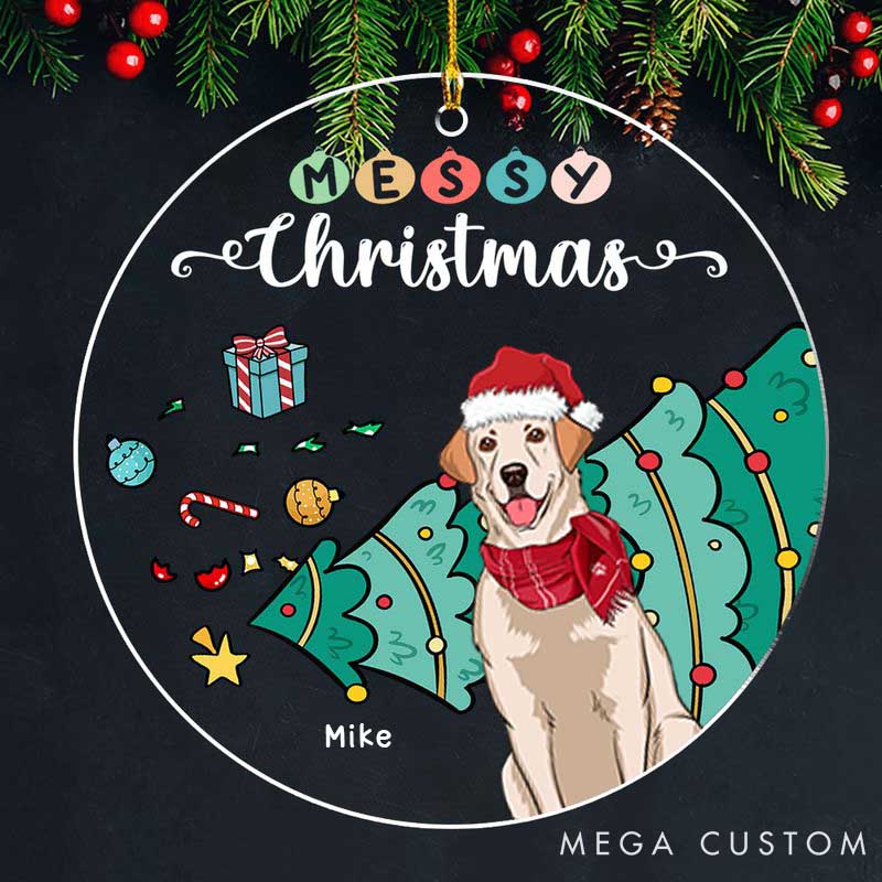 Personalized Dog Lover Messy Holiday Christmas Ornament
