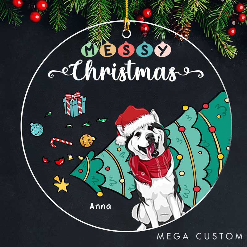 Personalized Dog Lover Messy Holiday Christmas Ornament