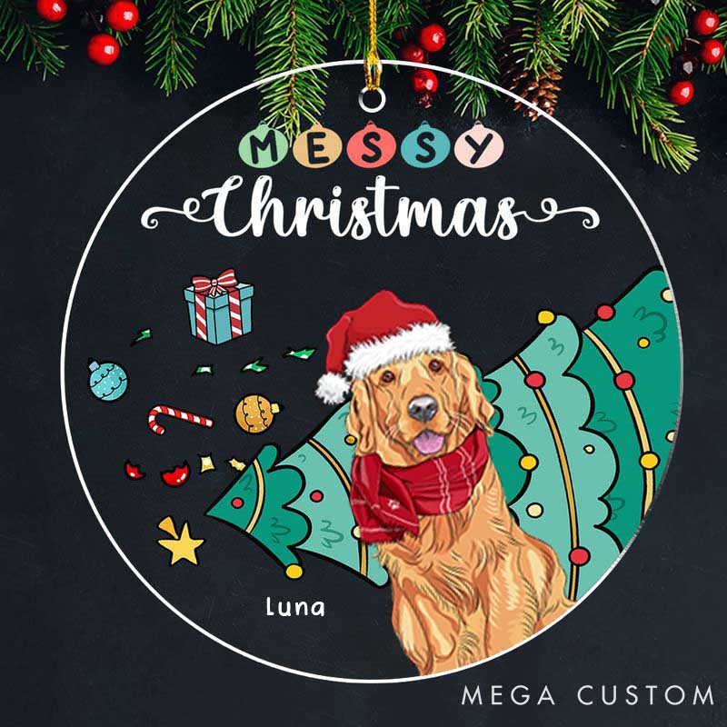 Personalized Dog Lover Messy Holiday Christmas Ornament