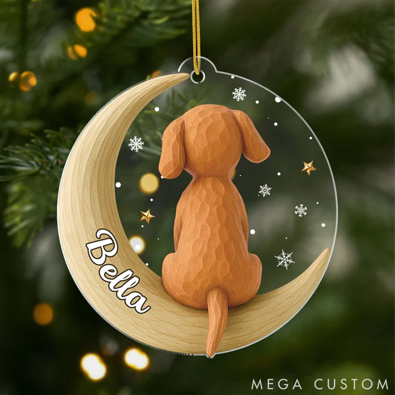Personalized Dog Lover Moon Dog Back View Christmas Ornament
