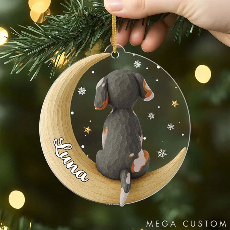 Personalized Dog Lover Moon Dog Back View Christmas Ornament