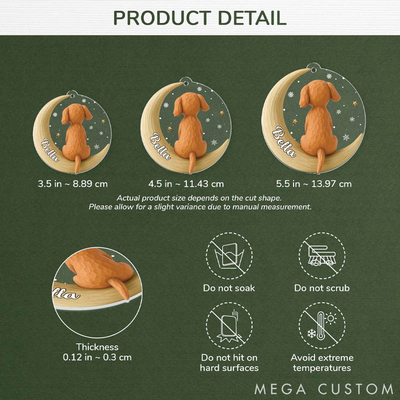 Personalized Dog Lover Moon Dog Back View Christmas Ornament