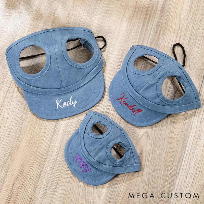 Personalized Dog Lover Multiple Sizes Adjustable Dog Sun Hat Baseball Cap with Embroidered Name and Ear Hole 