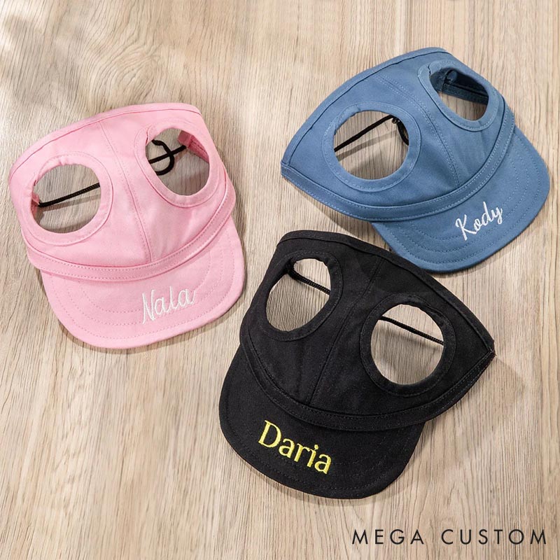 Personalized Dog Lover Multiple Sizes Adjustable Dog Sun Hat Baseball Cap with Embroidered Name and Ear Hole 