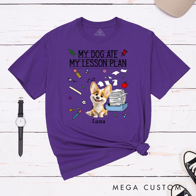 Personalized Dog Lover My Dog Ate My Lesson Plan Teacher T-Shirt