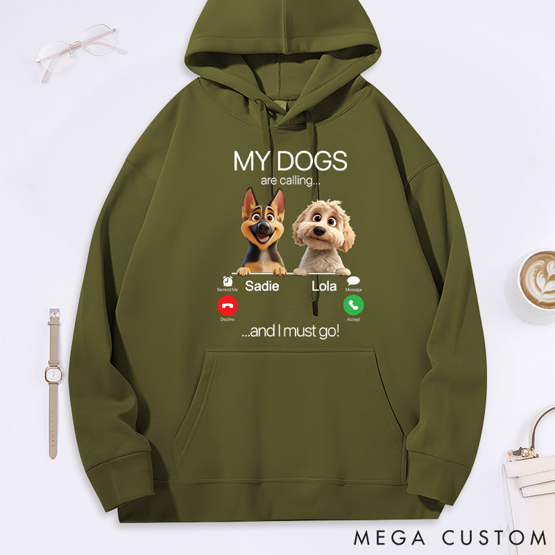 Personalized Dog Lover My Dog is Calling Hoodies
