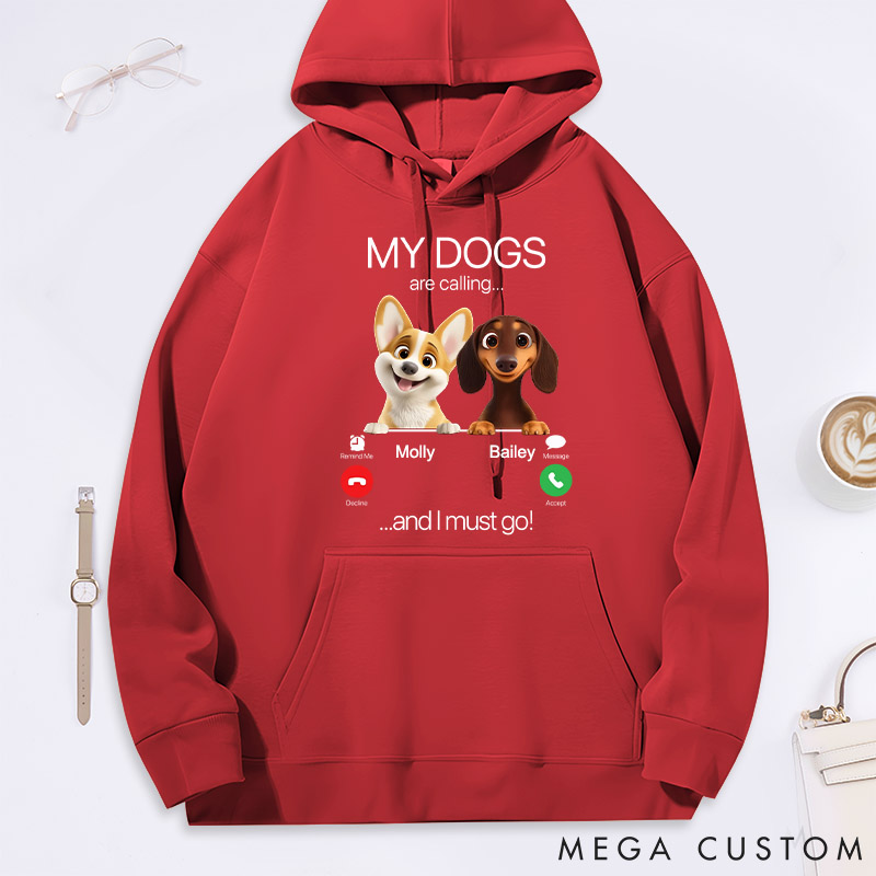Personalized Dog Lover My Dog is Calling Hoodies