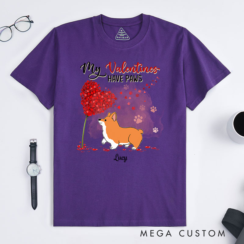 Personalized Dog Lover My Valentine Has Paws T-Shirt