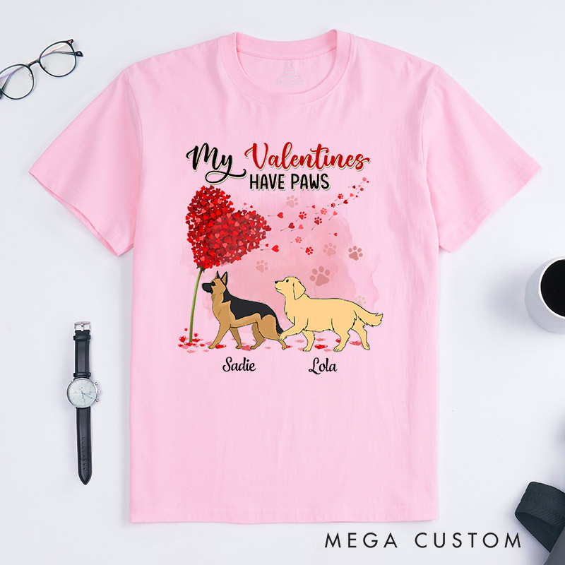 Personalized Dog Lover My Valentine Has Paws T-Shirt