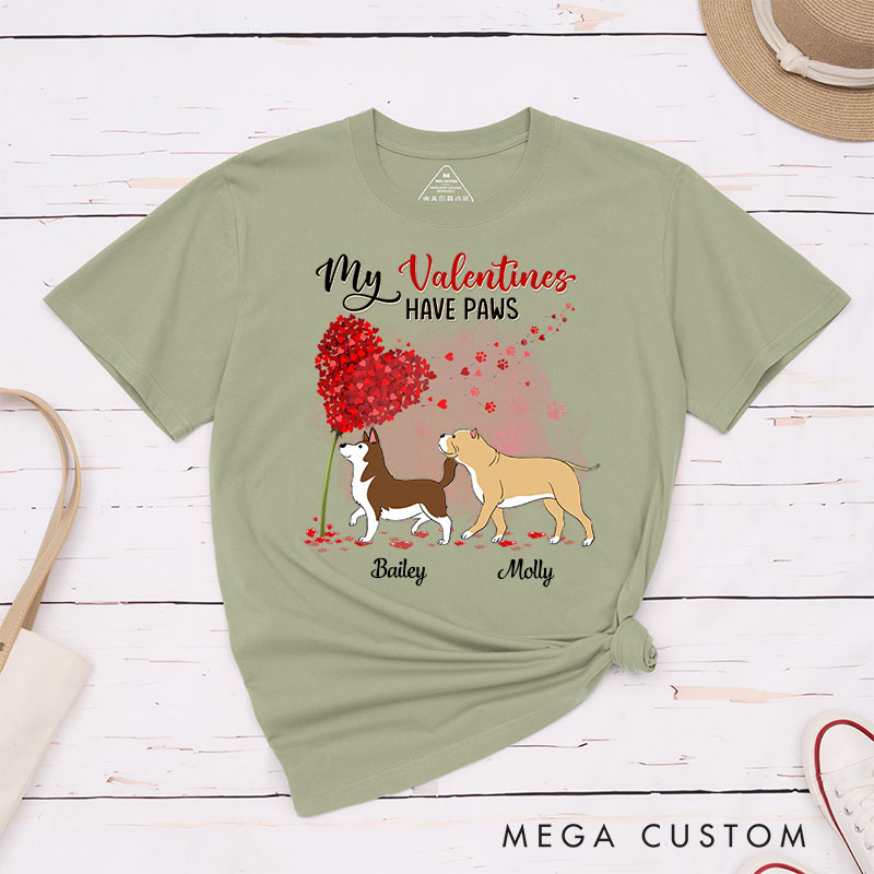 Personalized Dog Lover My Valentine Has Paws T-Shirt