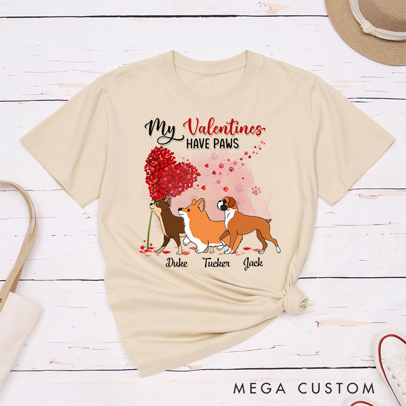 Personalized Dog Lover My Valentine Has Paws T-Shirt