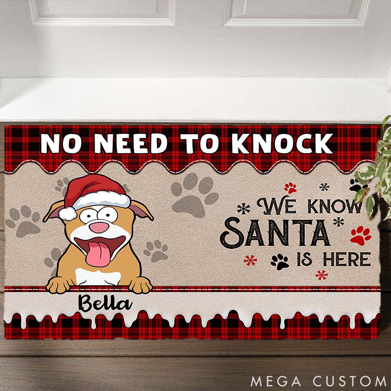 Personalized Dog Lover No Need to Knock We Know Santa Is Here Dog Doormat