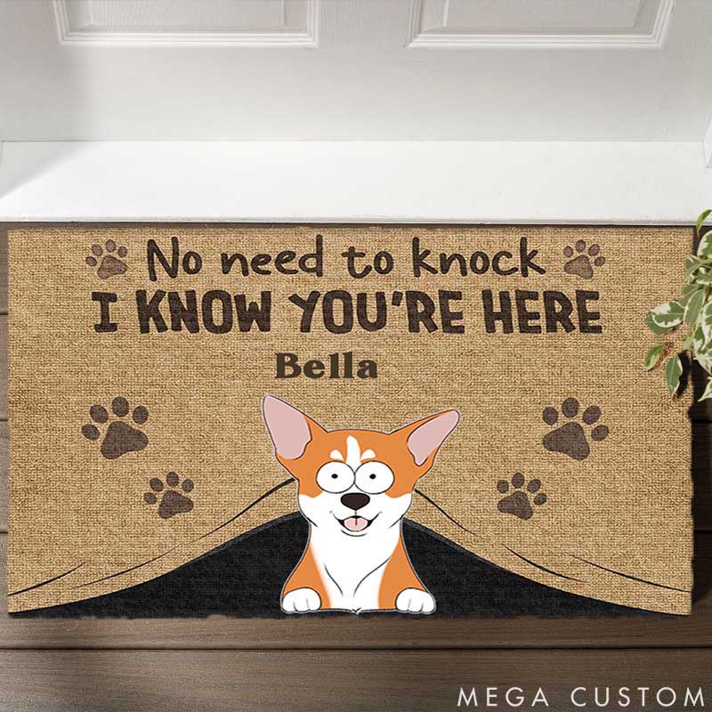 Personalized Dog Lover No Need to Knock We Know You Are Here Doormat