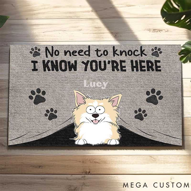 Personalized Dog Lover No Need to Knock We Know You Are Here Doormat