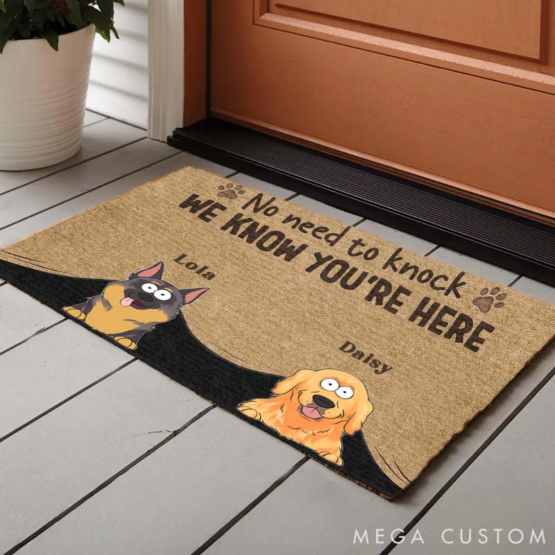 Personalized Dog Lover No Need to Knock We Know You Are Here Doormat