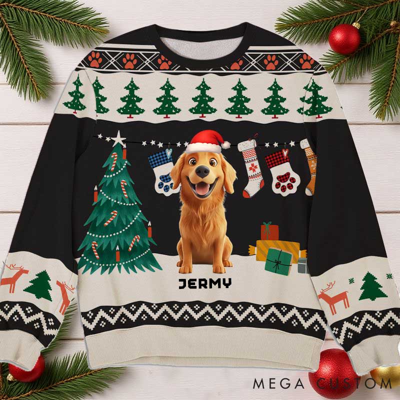 Personalized Dog Lover Paw Pet Winter Christmas Ugly Sweatshirt