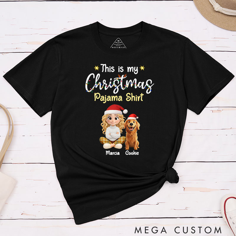 Personalized Dog Lover Pawjama Shirt Cartoon Christmas T-Shirt