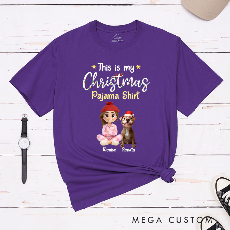 Personalized Dog Lover Pawjama Shirt Cartoon Christmas T-Shirt
