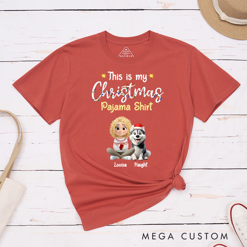 Personalized Dog Lover Pawjama Shirt Cartoon Christmas T-Shirt