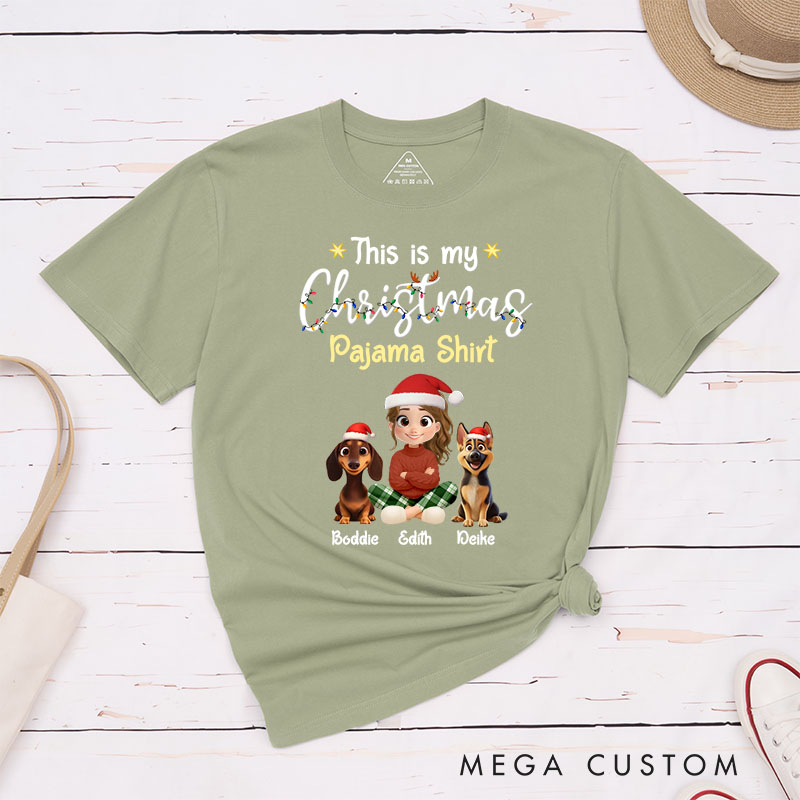 Personalized Dog Lover Pawjama Shirt Cartoon Christmas T-Shirt
