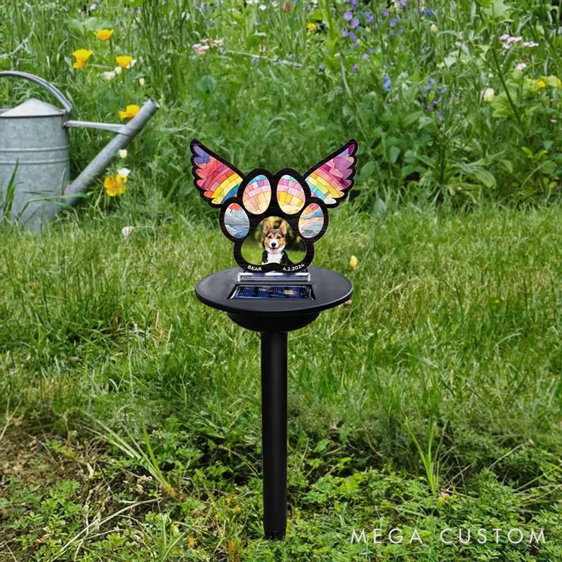 Personalized Dog Lover Pawprints on Hearts Solar Light