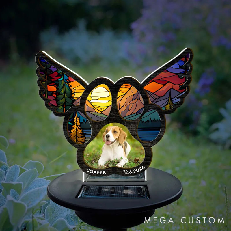 Personalized Dog Lover Pawprints on Hearts Solar Light