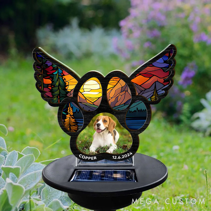 Personalized Dog Lover Pawprints on Hearts Solar Light
