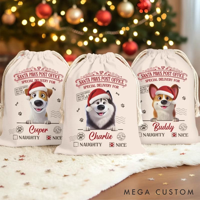 Personalized Dog Lover Paws and Joy this Christmas Sack