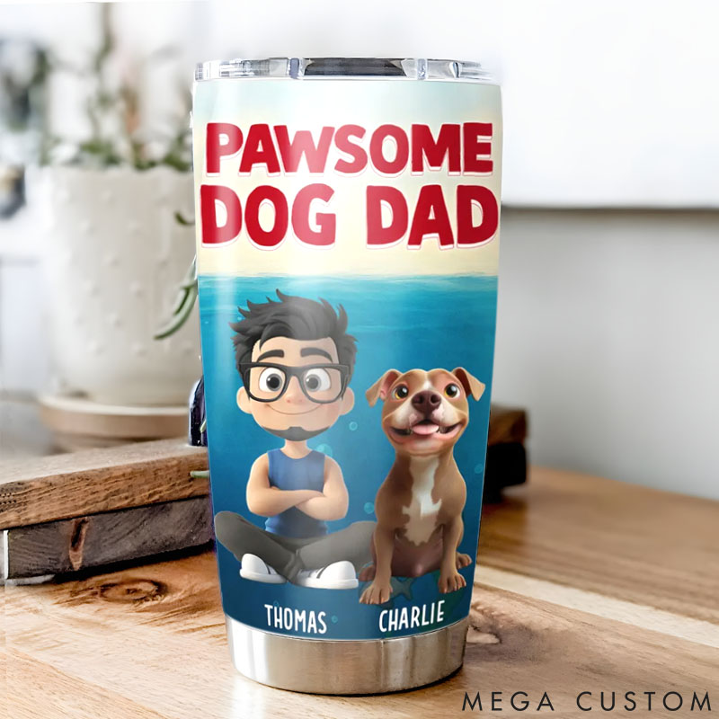 Personalized Dog Lover Pawsome Dog Dad 20oz Tumbler