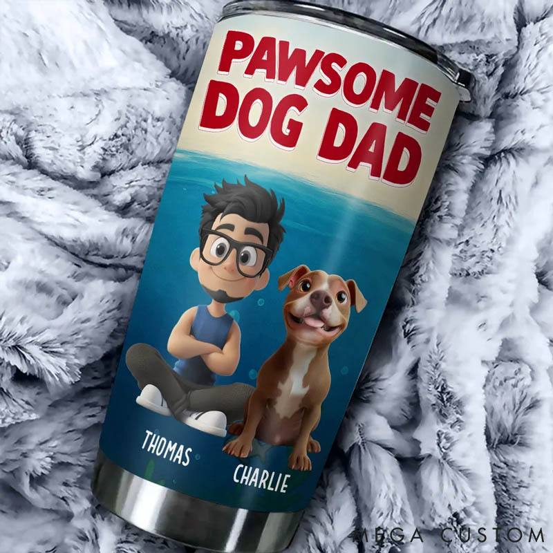 Personalized Dog Lover Pawsome Dog Dad 20oz Tumbler