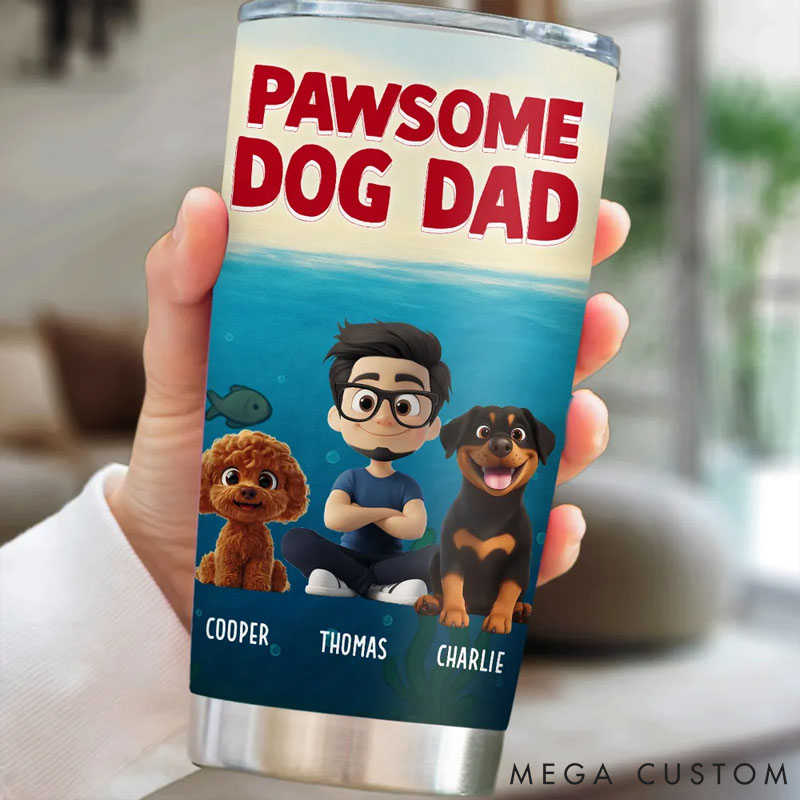 Personalized Dog Lover Pawsome Dog Dad 20oz Tumbler