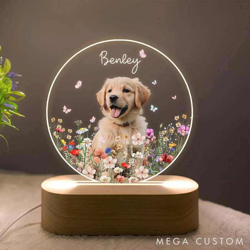 Personalized Dog Lover Pet Portrait Flower Night Light