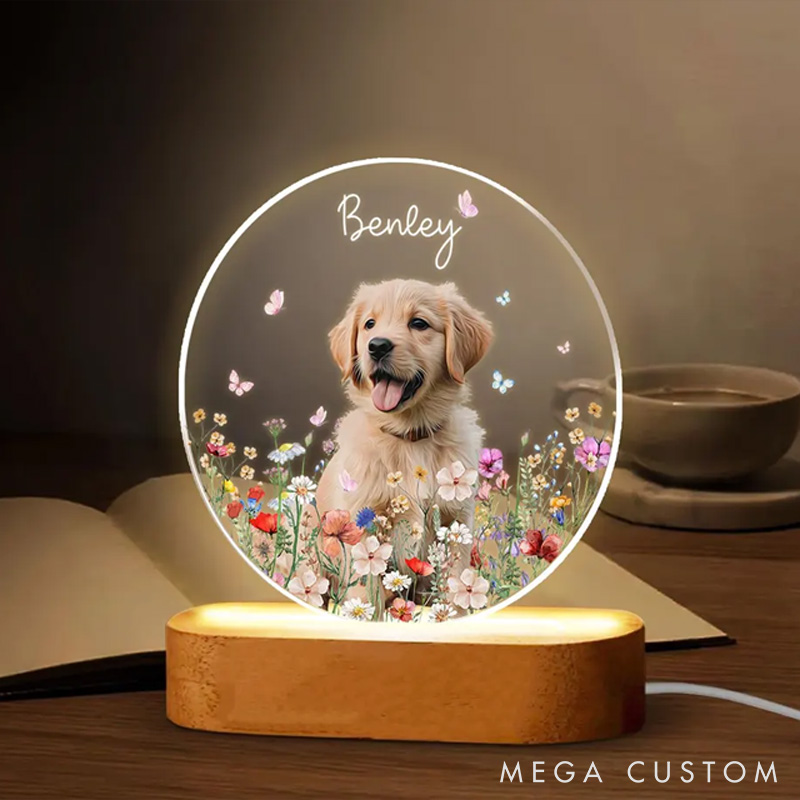 Personalized Dog Lover Pet Portrait Flower Night Light