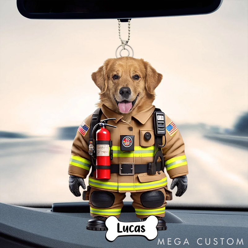 Personalized Dog Lover Photo Firefighters Police Soldier Ornament