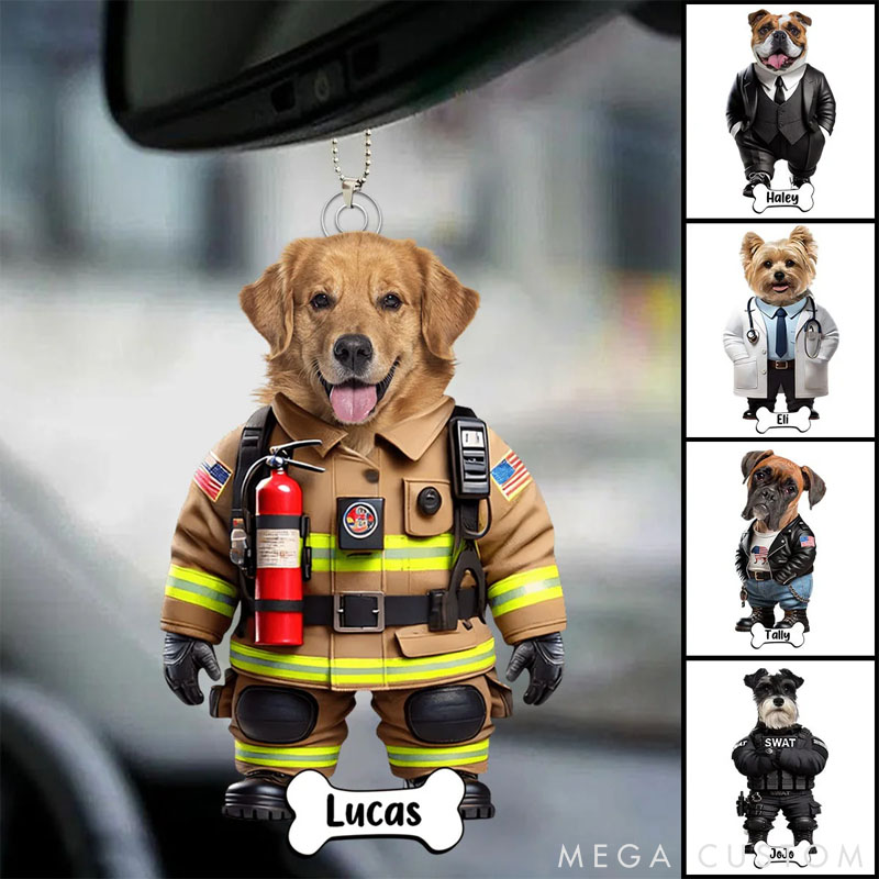Personalized Dog Lover Photo Firefighters Police Soldier Ornament