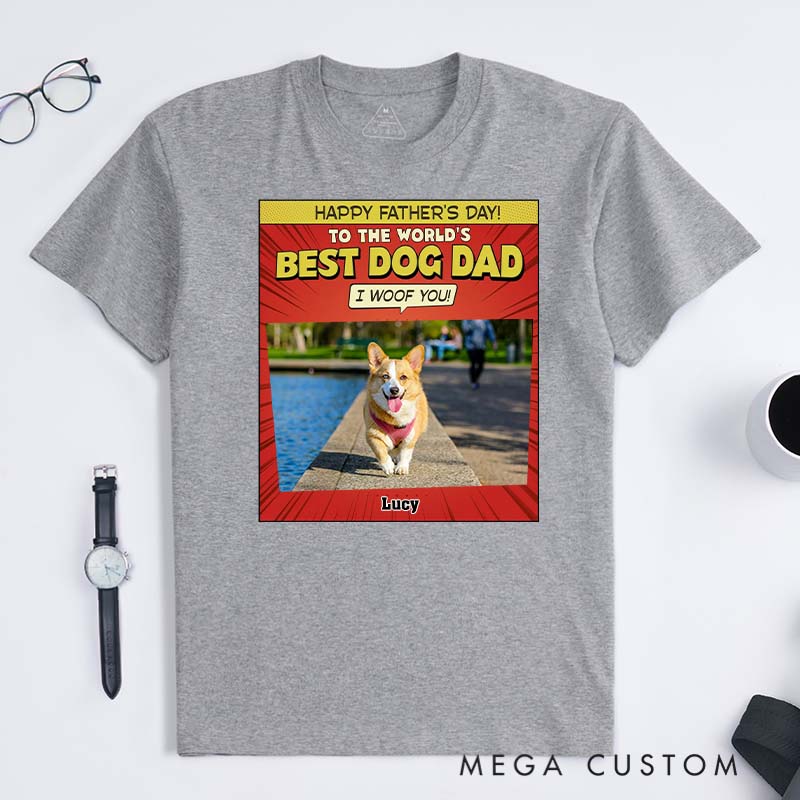 Personalized Dog Lover Popart Dog Cartoon Woof You Photo T-Shirt