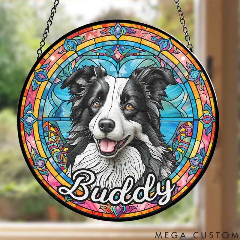 Personalized Dog Lover Portrait From Dog Photo Colorful Mandala Pattern Sun Catcher