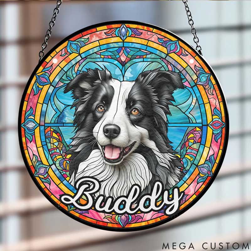 Personalized Dog Lover Portrait From Dog Photo Colorful Mandala Pattern Sun Catcher