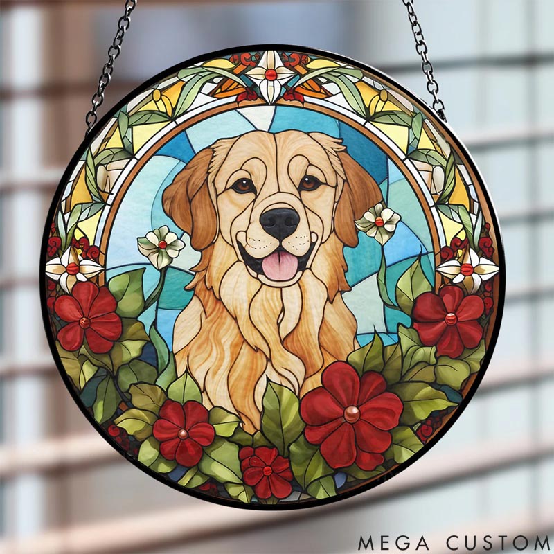 Personalized Dog Lover Portrait Lovely Dog Flower Sun Catcher