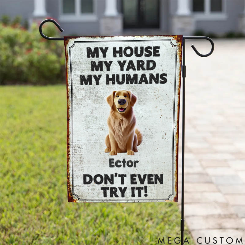 Personalized Dog Lover Protected by Paws and Jaws Garden Flag