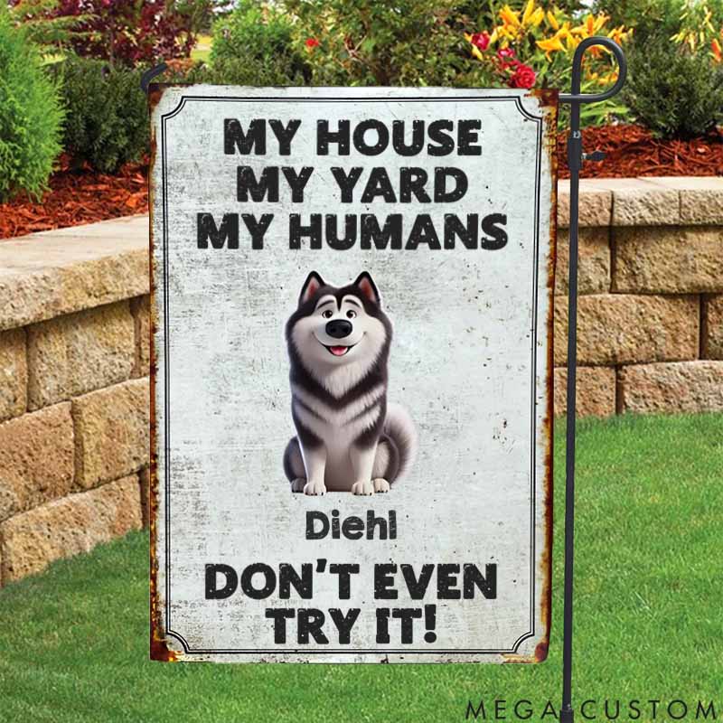 Personalized Dog Lover Protected by Paws and Jaws Garden Flag