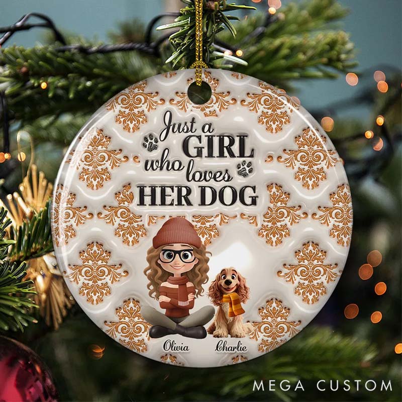 Personalized Dog Lover Pumskin Girl and Dog Christmas Ornament