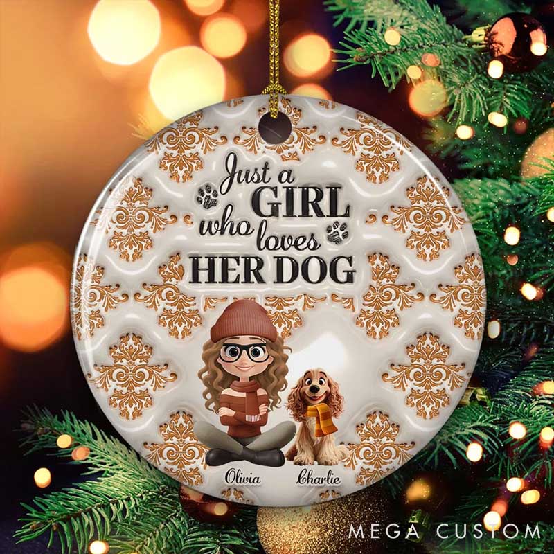 Personalized Dog Lover Pumskin Girl and Dog Christmas Ornament